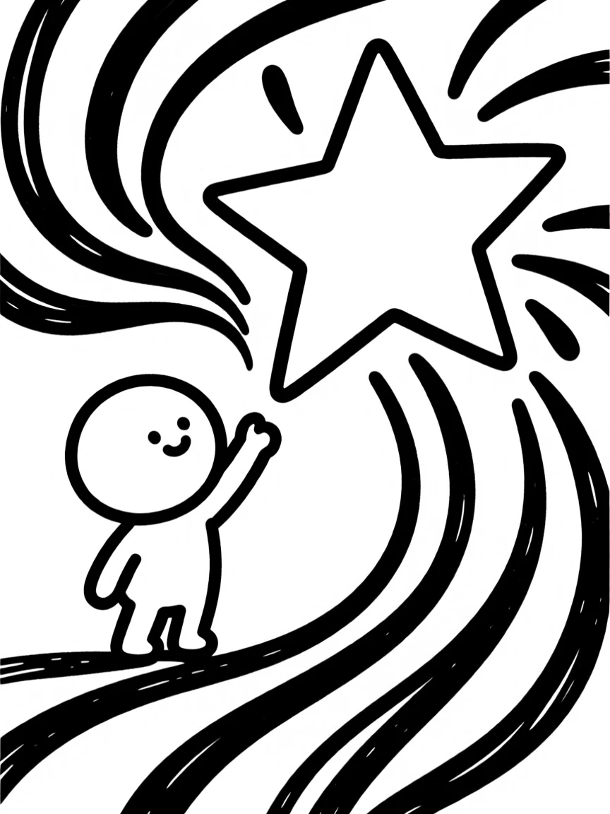 A small round star character wishing on a bigger star.