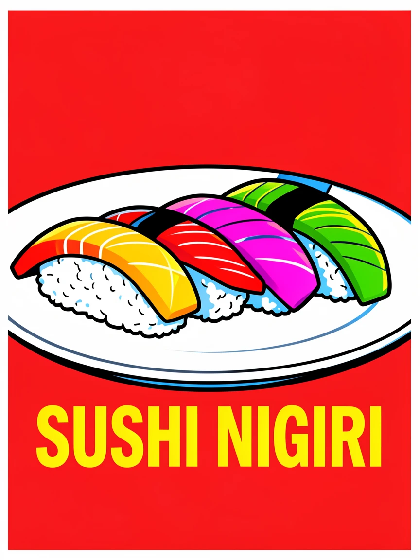 Plate of sushi nigiri in a row