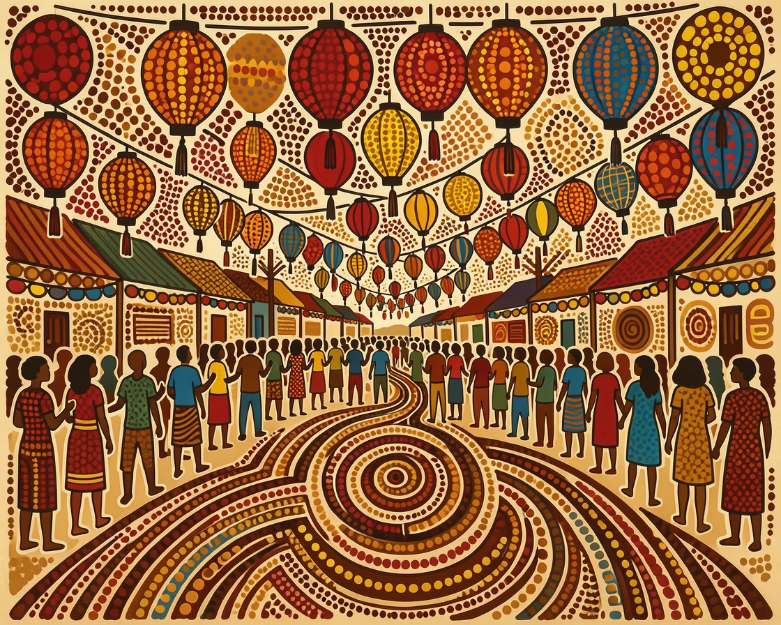 A street festival filled with colorful lanterns