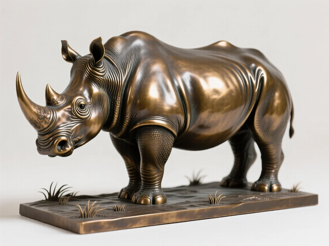 A rhinoceros standing proudly on the savanna, with elegant, flowing form, evoking wonder and majesty