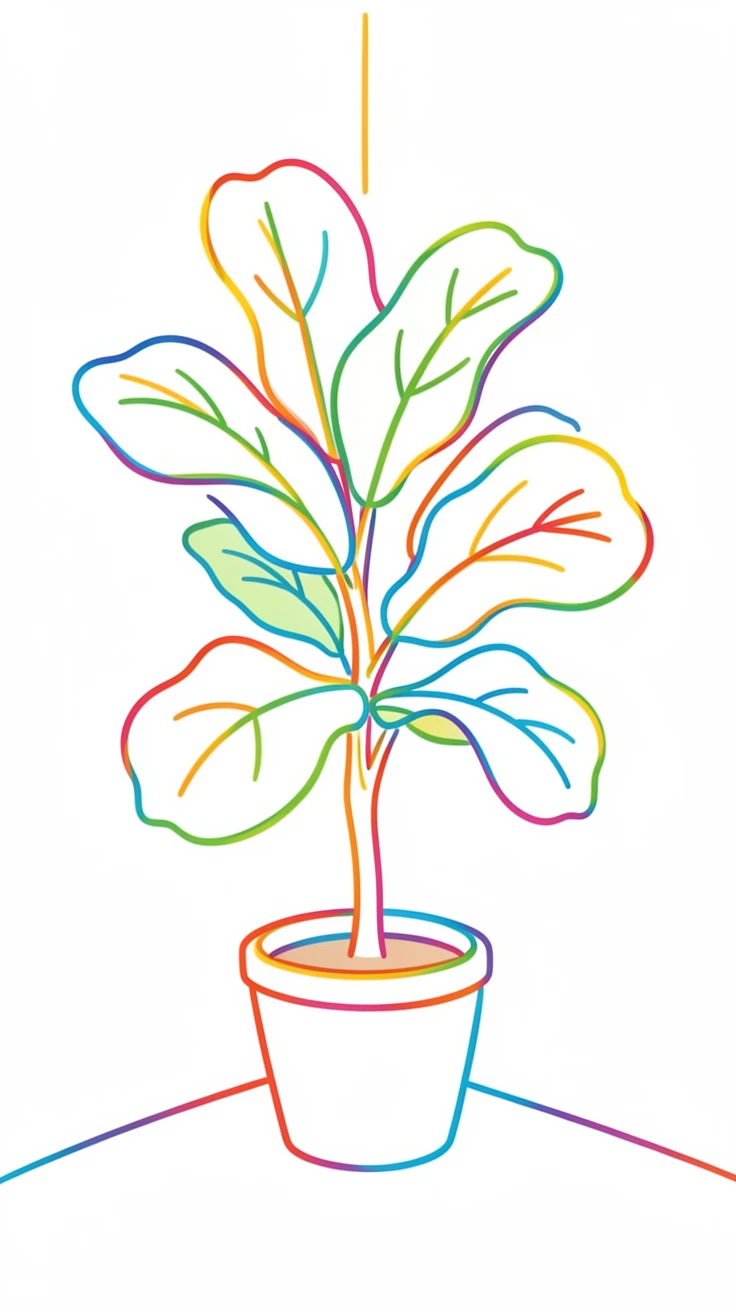 A potted fiddle-leaf fig standing in the corner of a sunlit room.