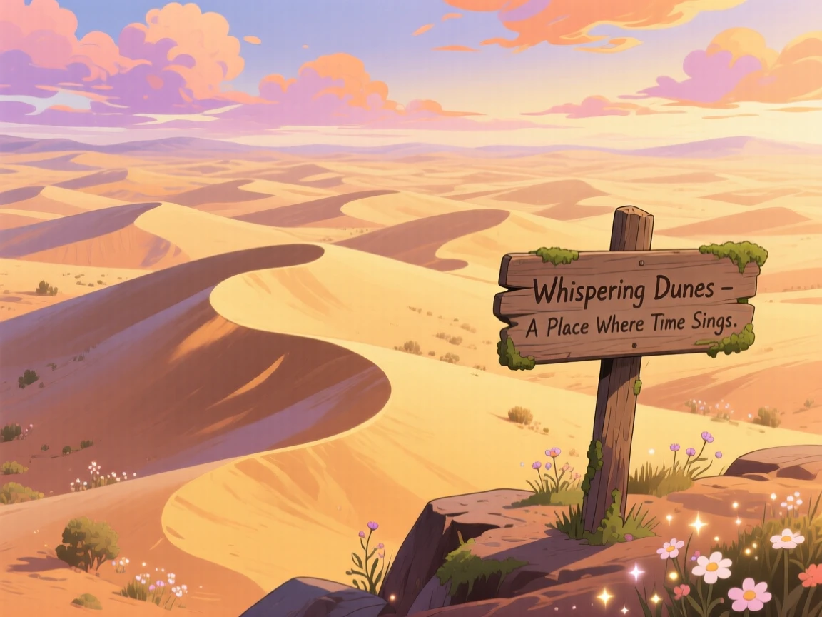 A breathtaking view of a desert dune field with rippled sand, with soft clouds casting slow-moving shadows across the land, at golden hour, viewed from a high vantage point.