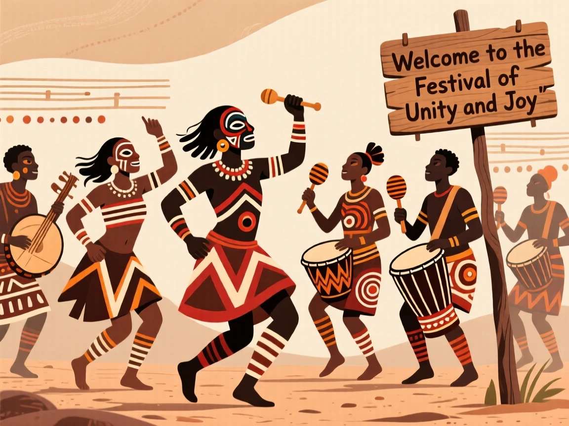 A festival dance troupe welcoming guests with music and song.