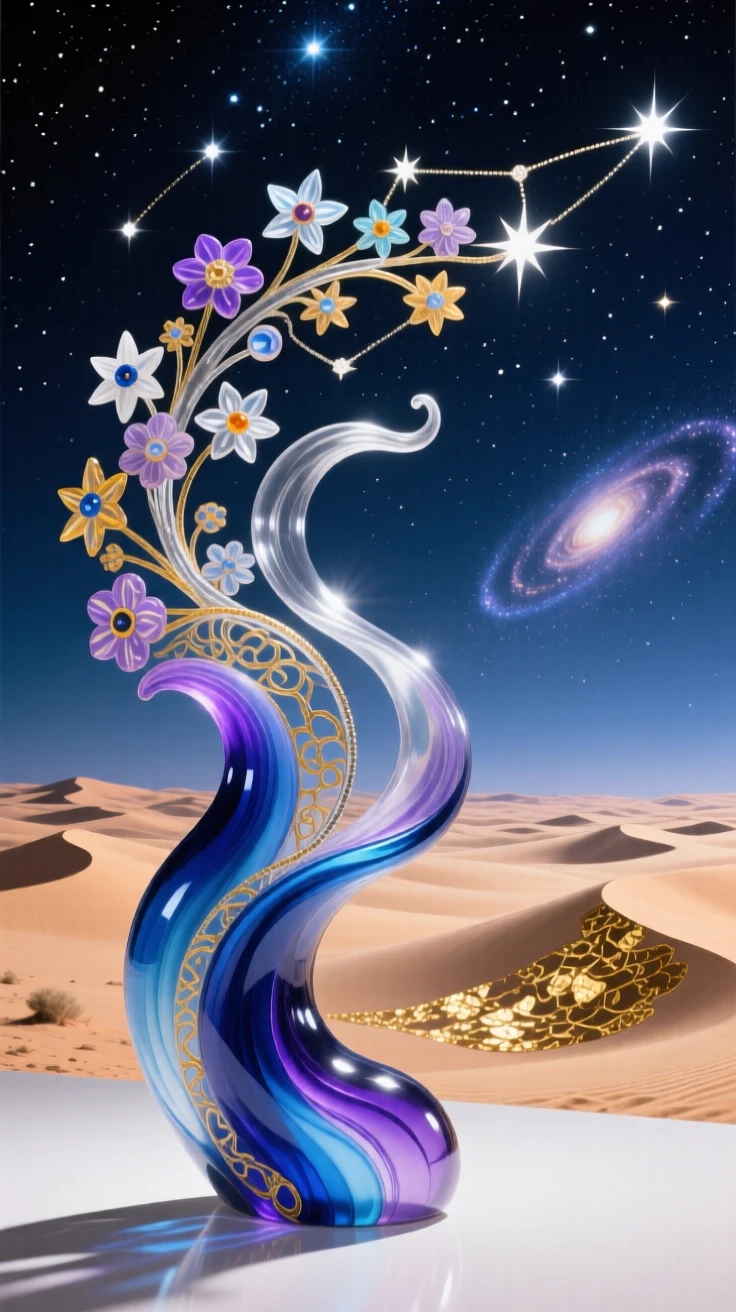 A vast star-filled night sky over a silent desert landscape, vast and humbling.