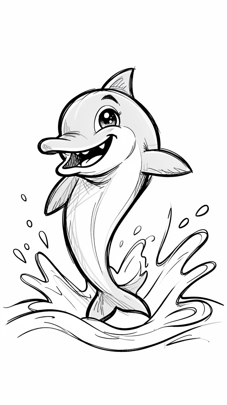 [Cute Animals & Pets] Adorable scene of a playful dolphin leaping joyfully out of sparkling waves, bursting with charm and playful energy