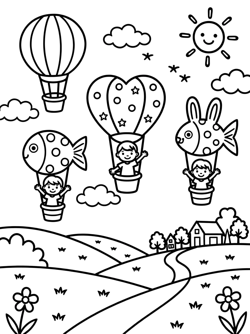 A hot air balloon race with balloons in different shapes