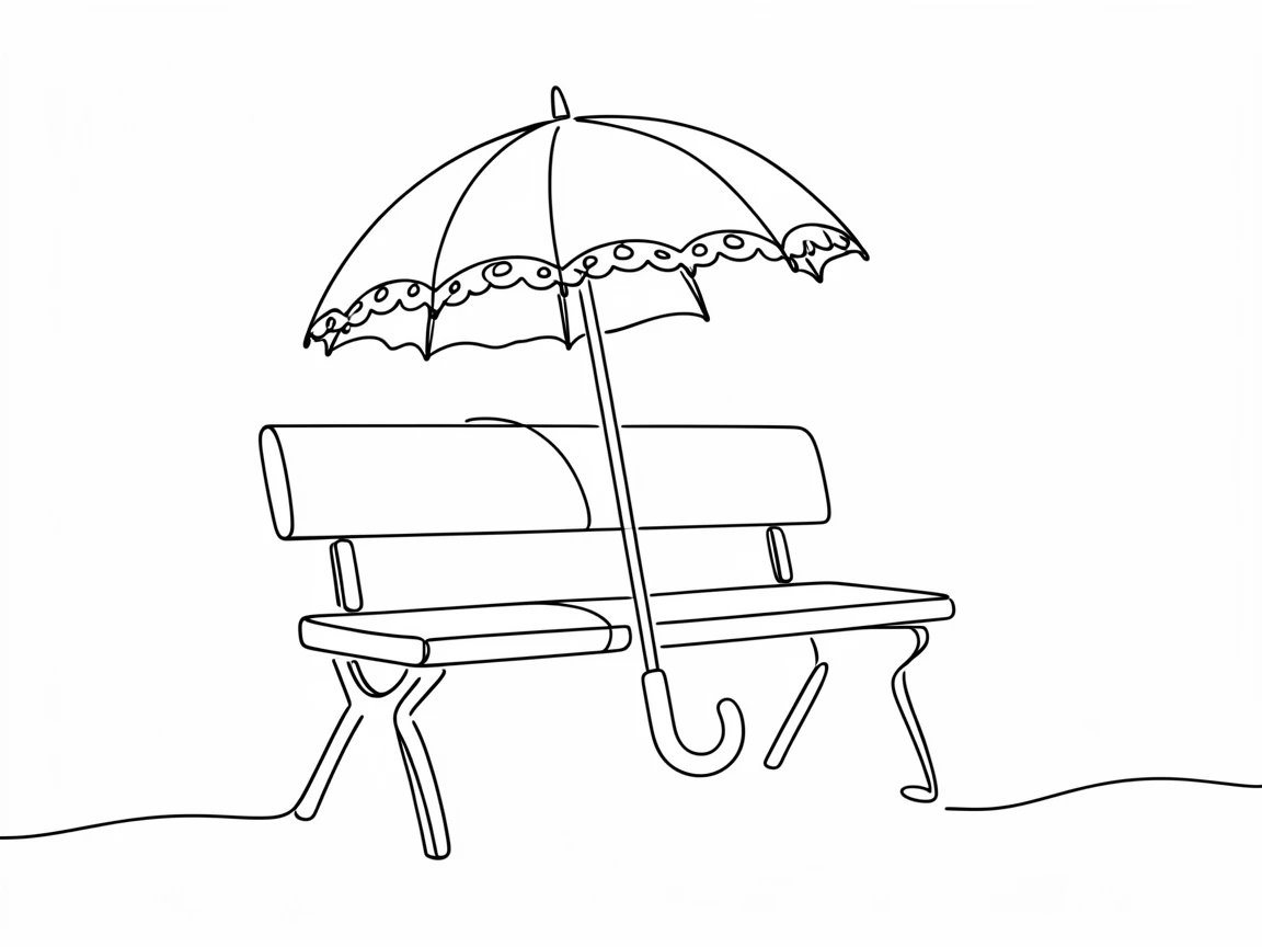 A delicate lace umbrella resting open against a garden bench