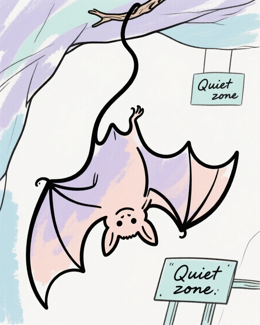 A bat hanging upside down in a cave