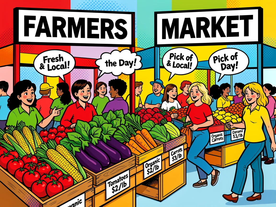 A bustling farmers market filled with fresh produce