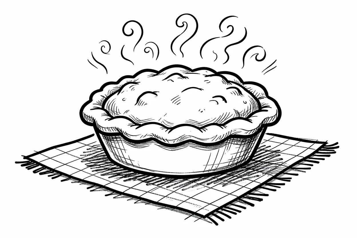 A pie fresh out of the oven sitting on a picnic blanket.