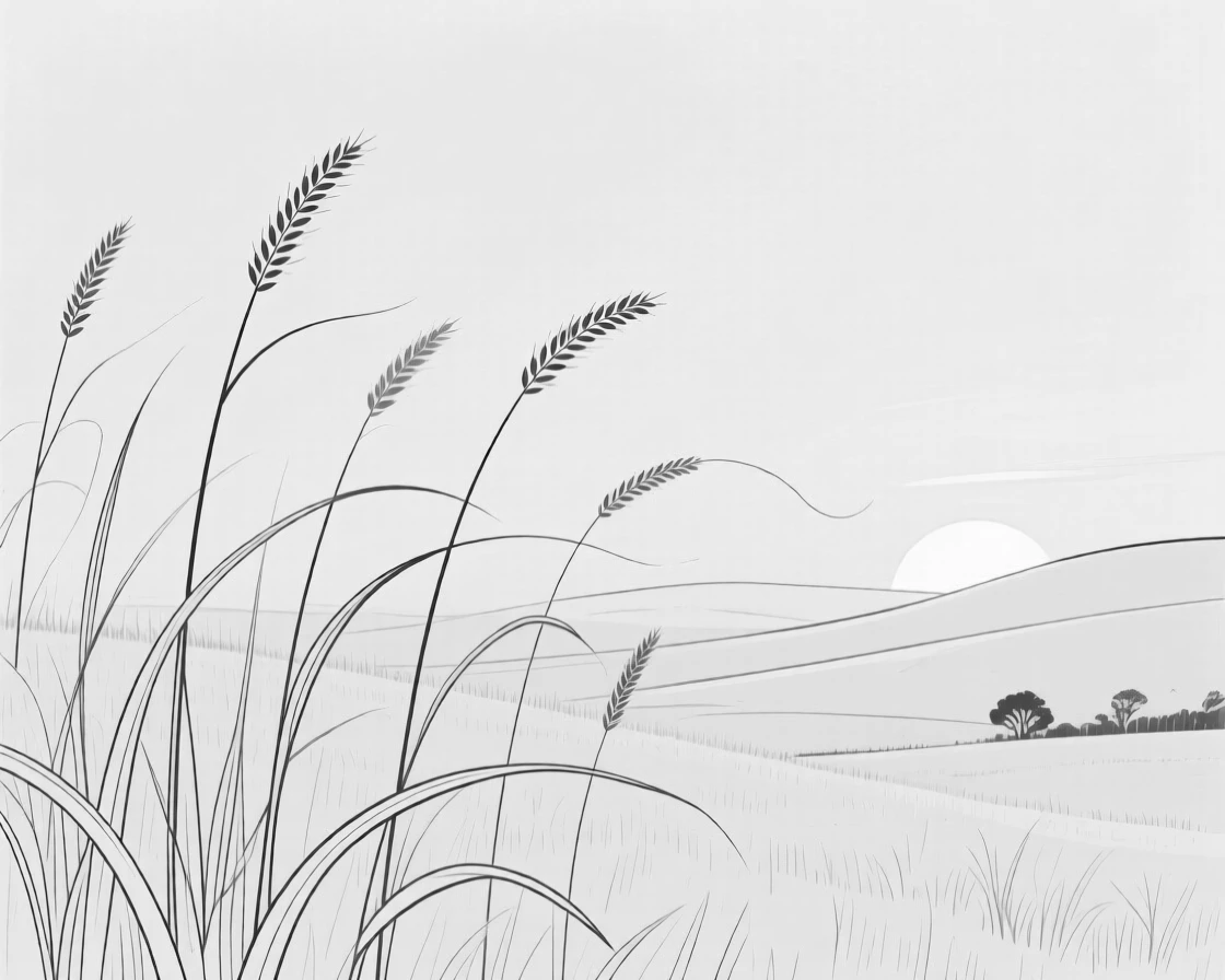 A meadow at golden hour with tall grass swaying gently