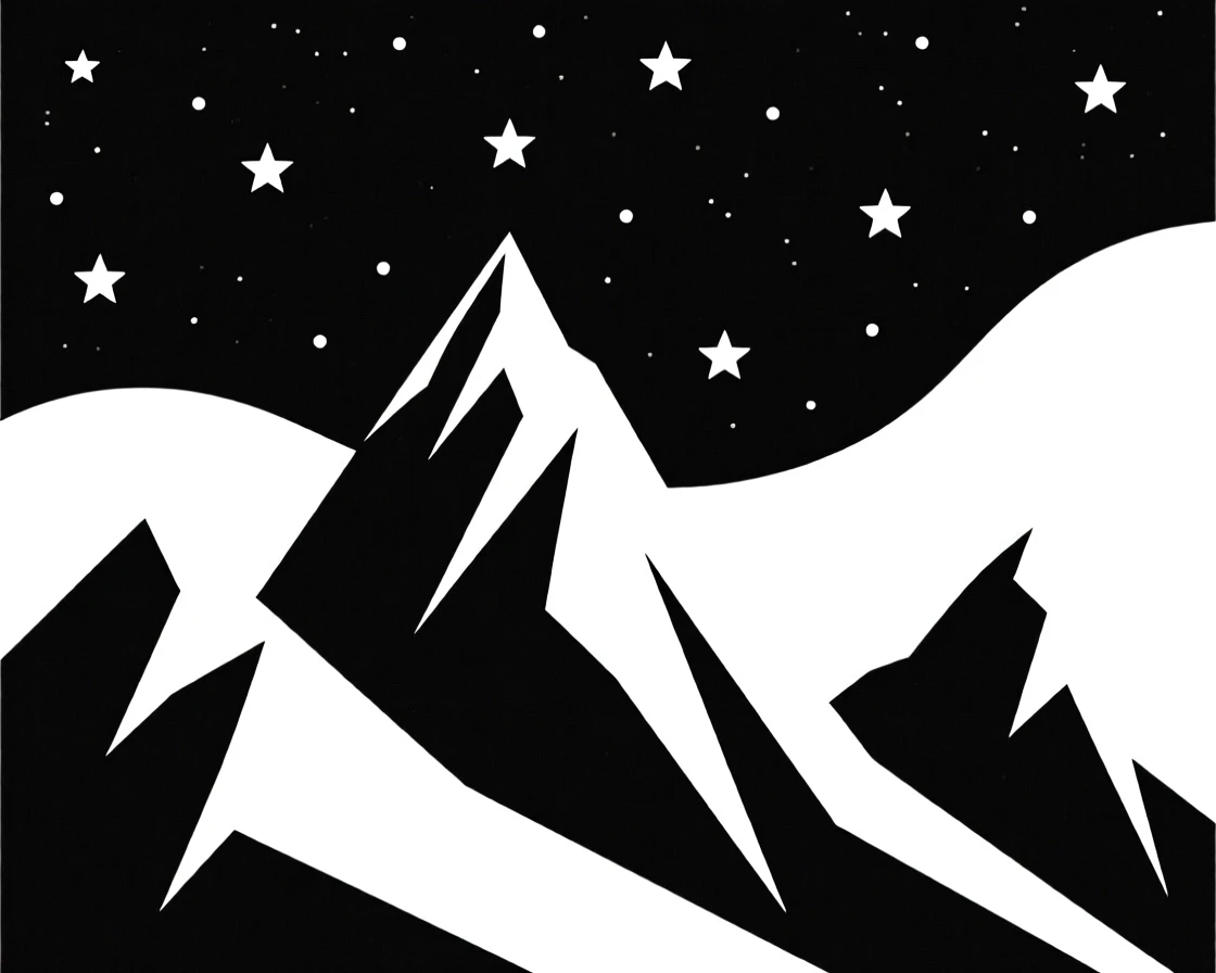 Jagged peaks piercing a starlit sky.