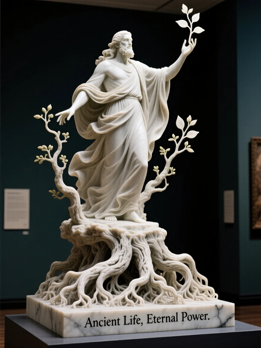 A druid summoning life from ancient roots, cloaked in flowing fabric that ripples in the wind, radiating power and legend
