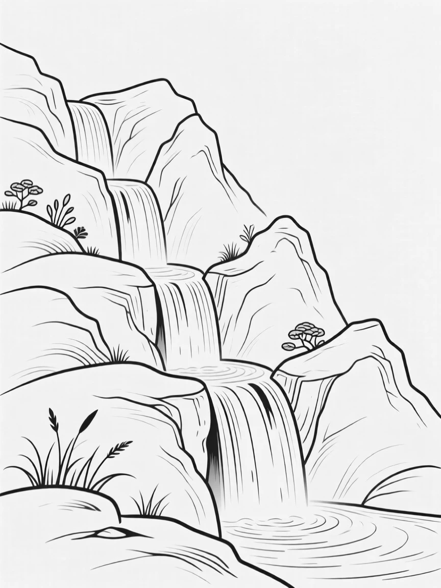 A cascading series of small waterfalls down a mountainside