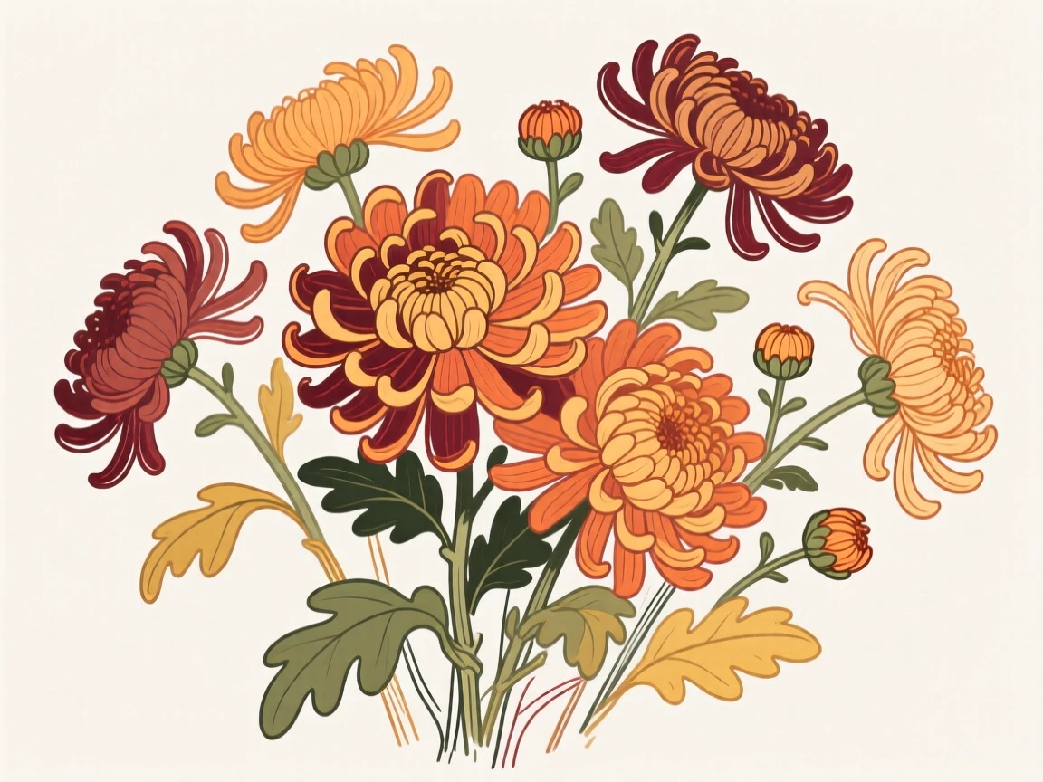 A cluster of chrysanthemums in autumn colors.