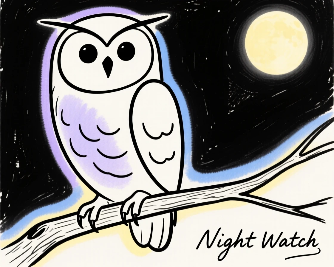 An owl perched on a branch at night