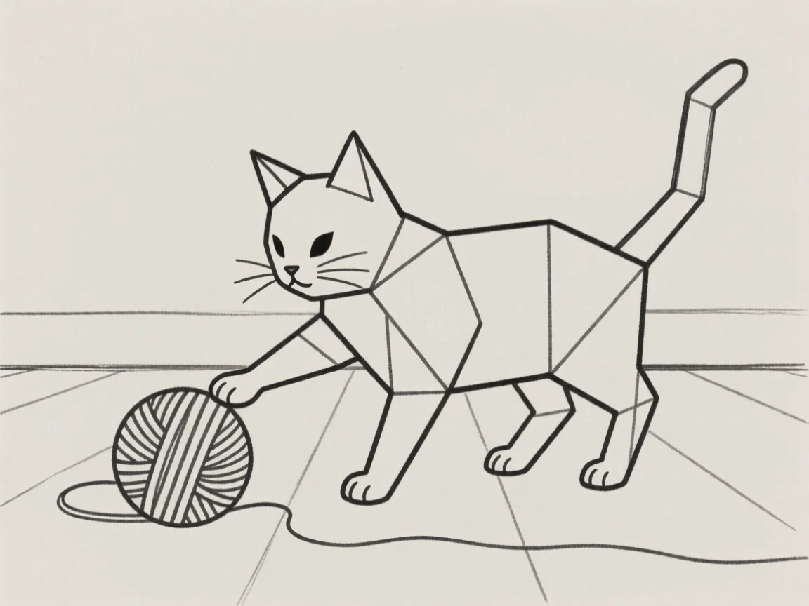 A kitten playing with a ball of yarn