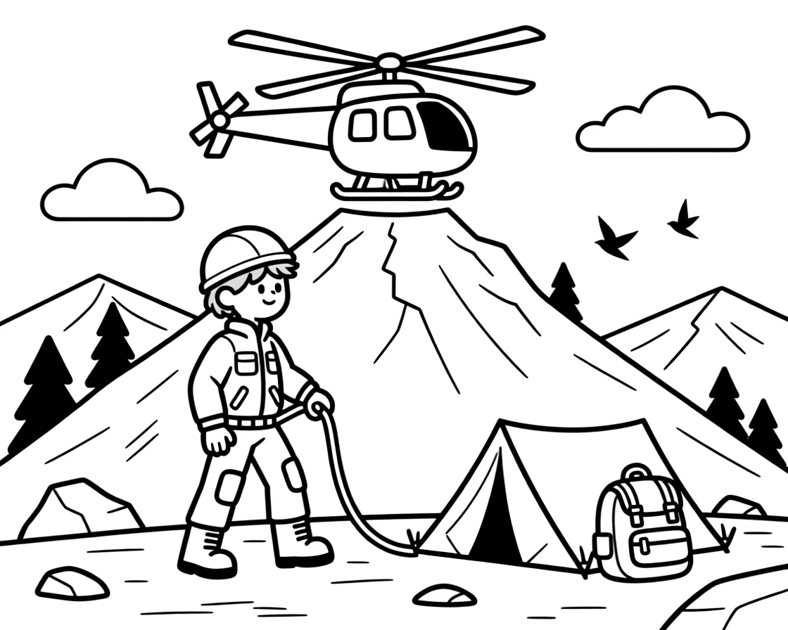 A helicopter hovering above a mountain rescue scene
