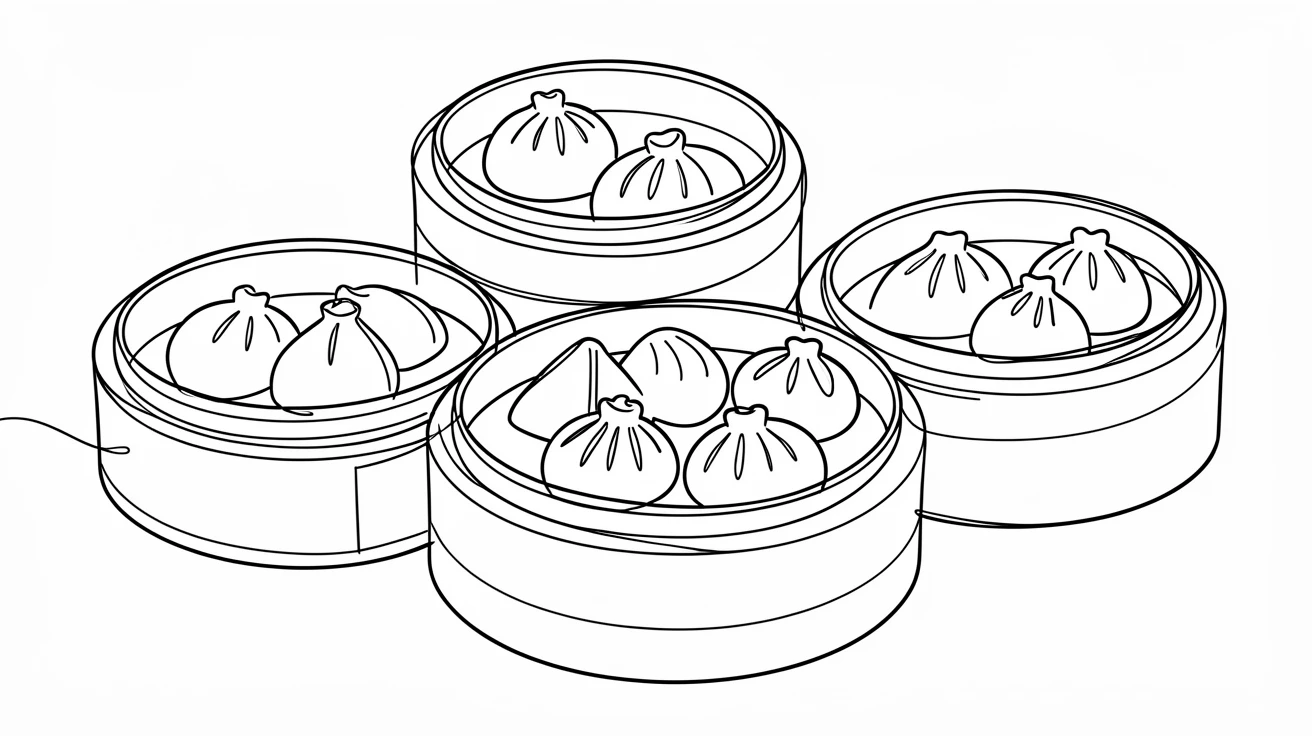 A traditional dim sum spread arranged in bamboo steaming baskets