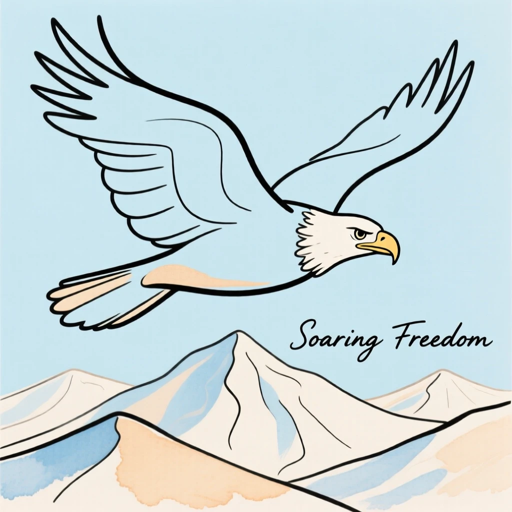 A bald eagle soaring over mountains