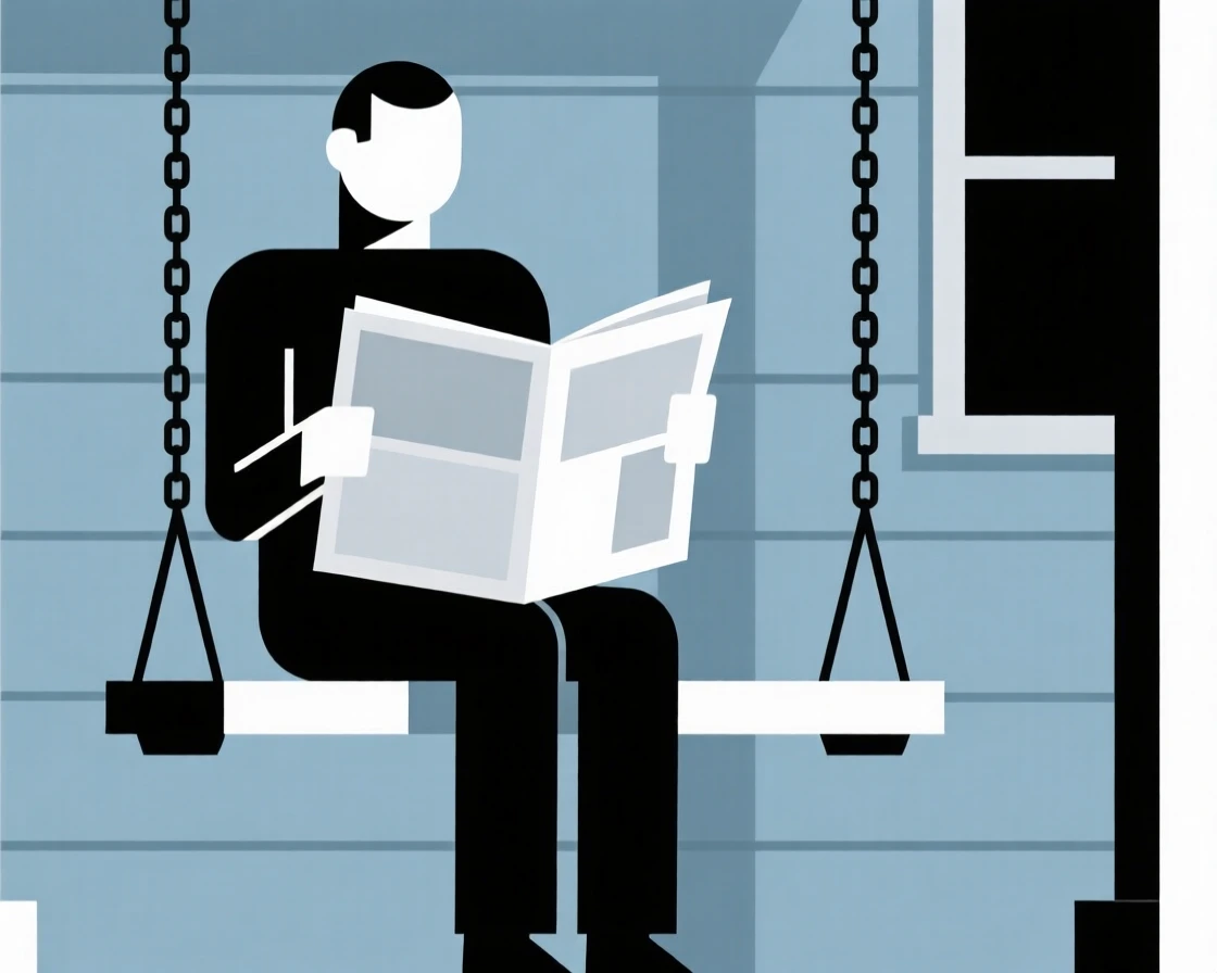A man reading the newspaper on a porch swing