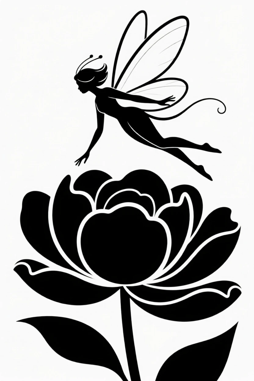 A fairy hovering above a blooming flower.