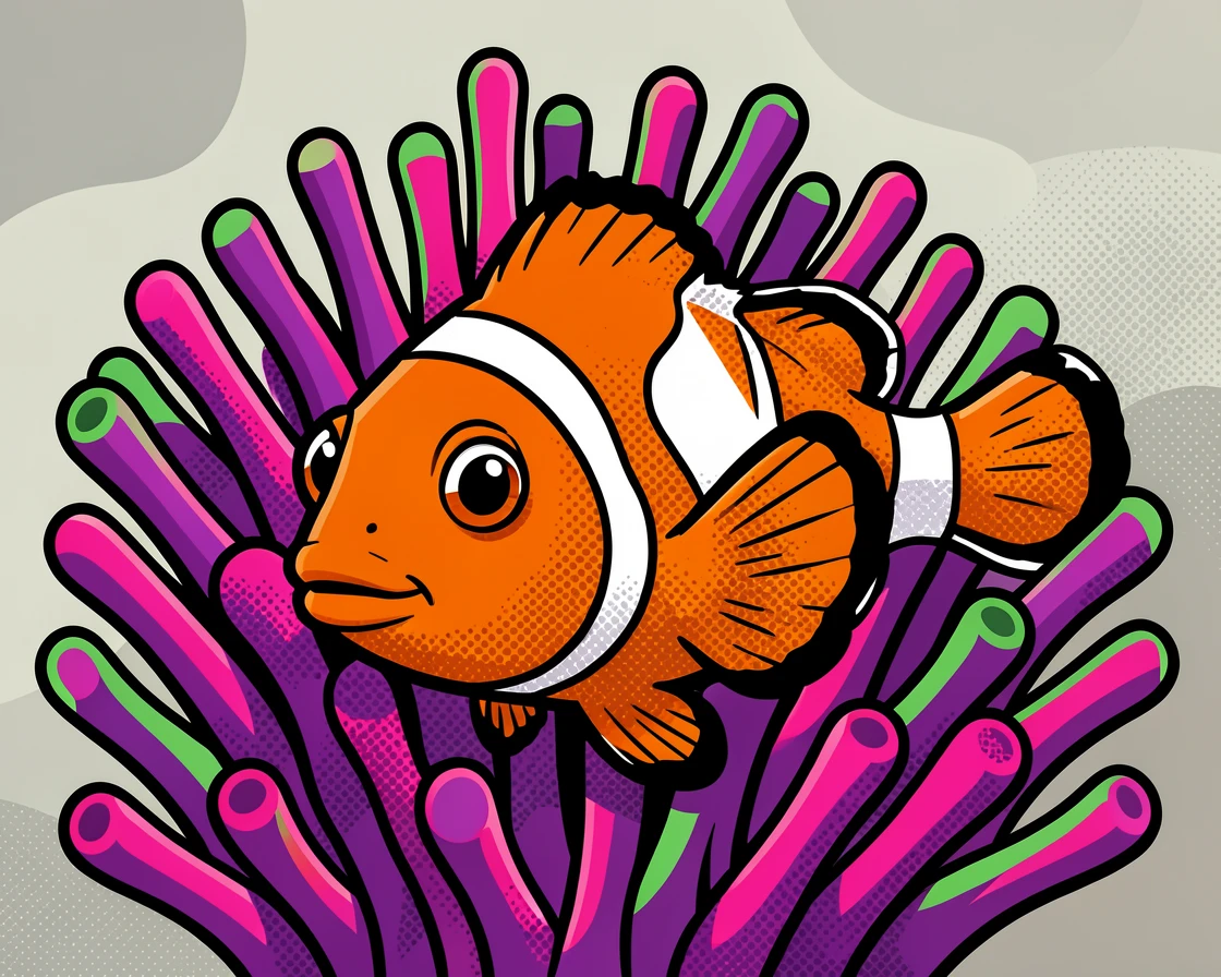 A clownfish peeking out from an anemone