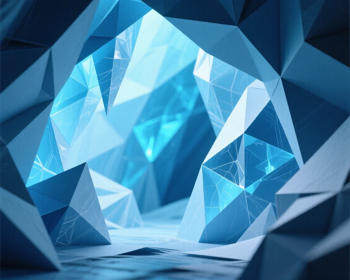 A hidden ice cave with blue light glowing through translucent walls of glacial ice.