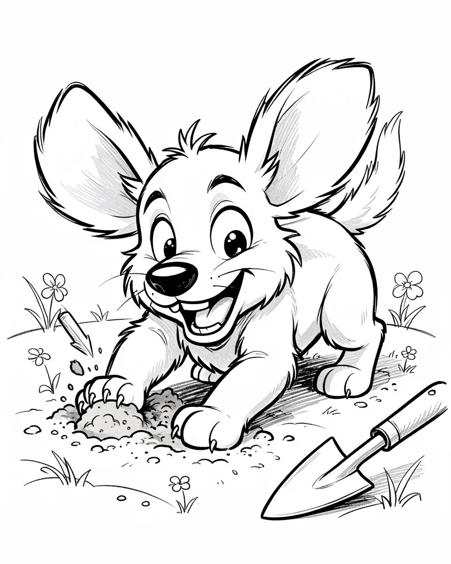 [Cute Animals & Pets] Adorable scene of a spirited puppy digging enthusiastically in a garden, bursting with charm and playful energy