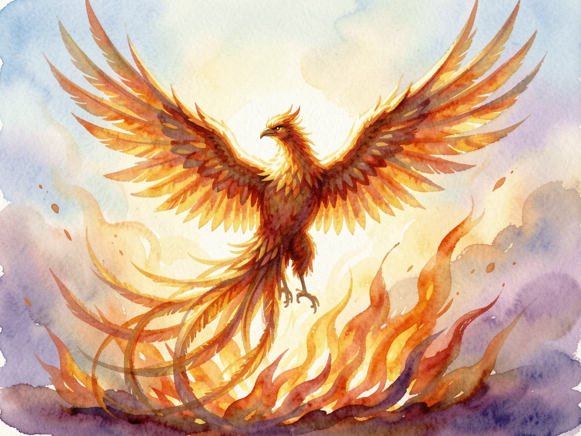 A phoenix rising in a burst of golden light.