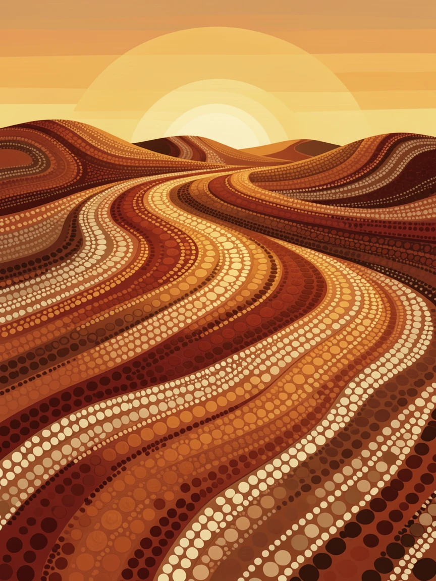 Rippling sand dunes glowing at sunrise