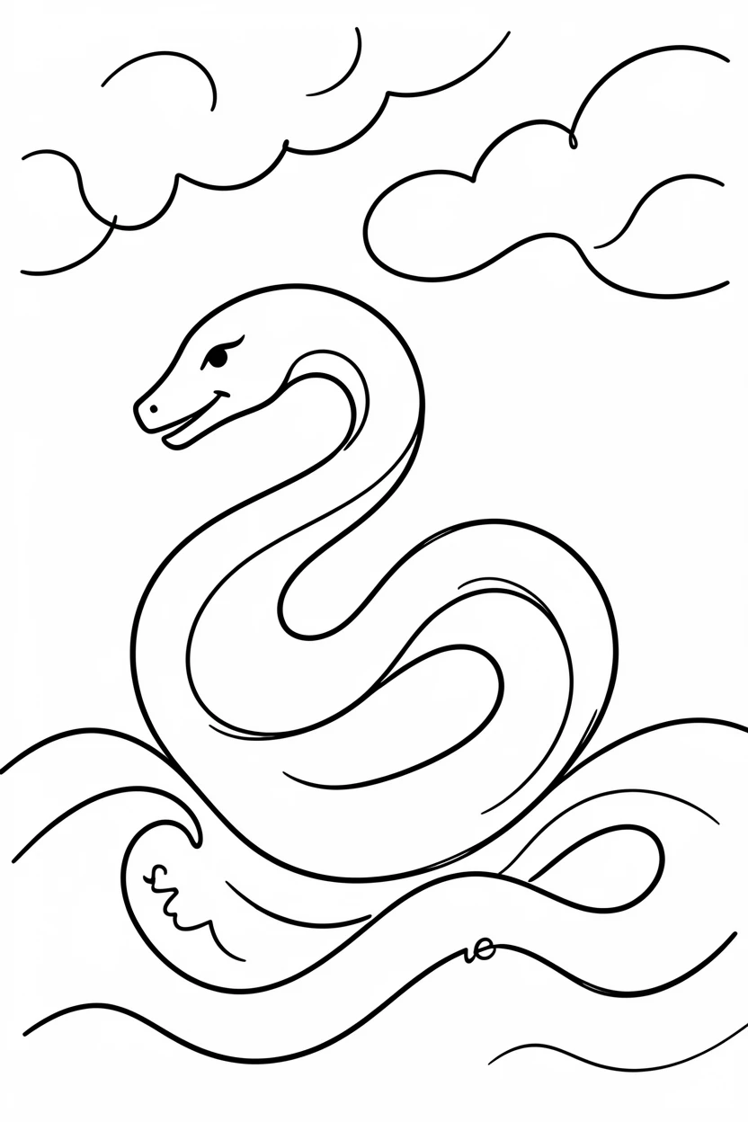 A sea serpent coiling through the waves beneath a stormy sky