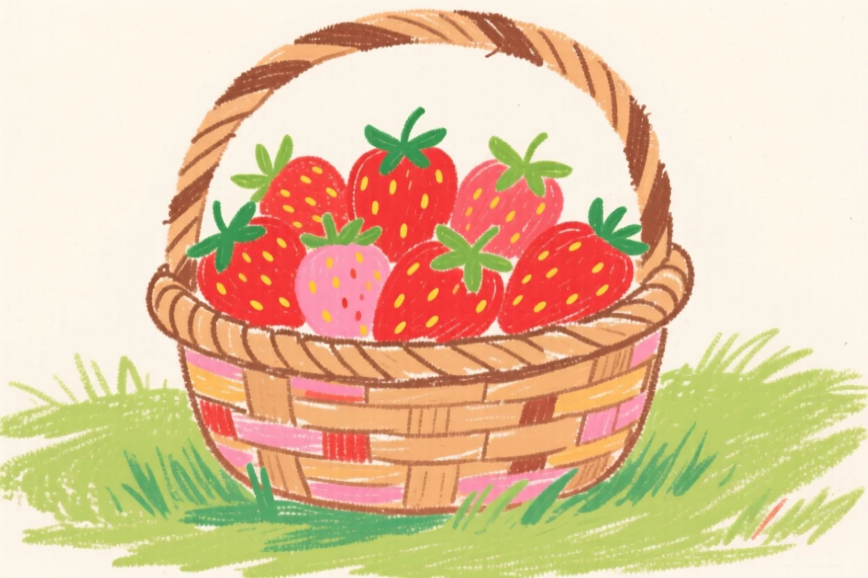 A basket of ripe strawberries freshly picked from the garden.