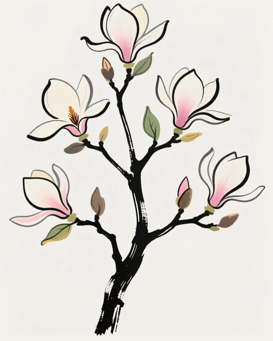 A single blooming magnolia tree in full spring bloom.