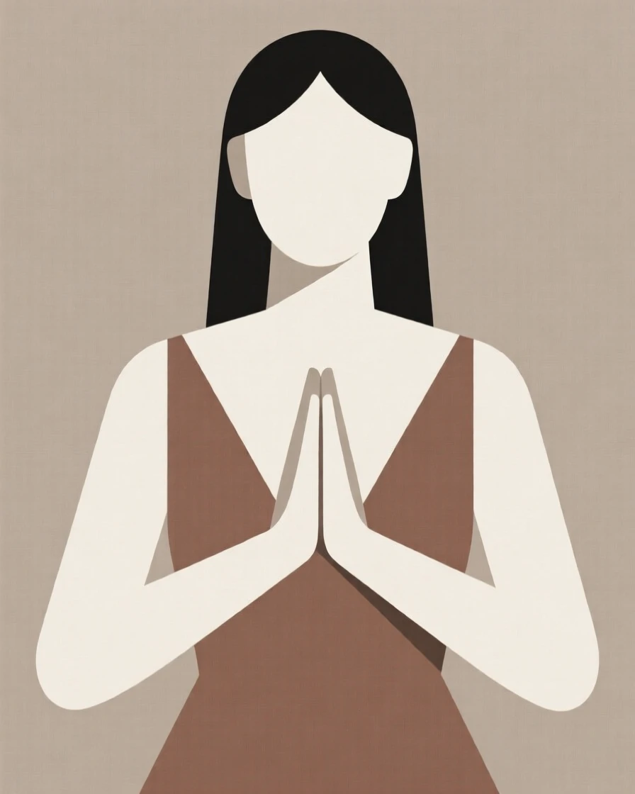 A woman meditating with hands in prayer position