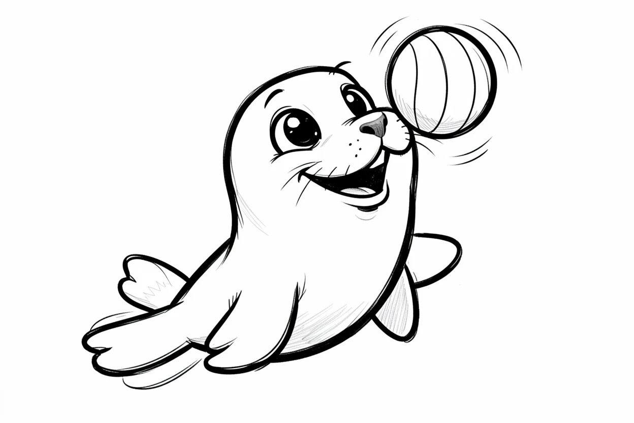 [Cute Animals & Pets] Adorable scene of a playful seal balancing a ball on its nose, bursting with charm and playful energy