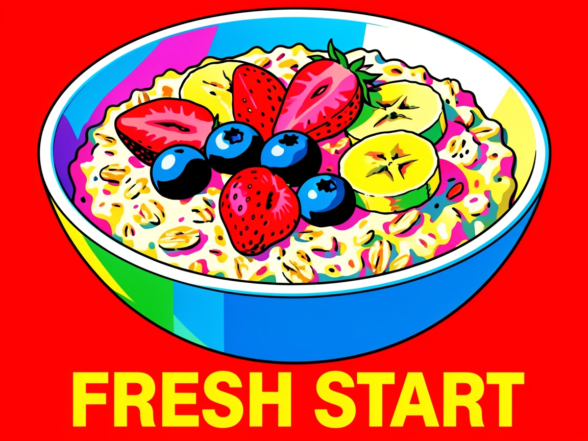 Bowl of oatmeal topped with fruit