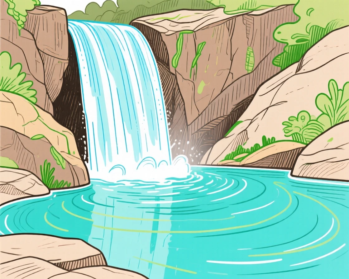 A waterfall cascading into a clear turquoise pool.