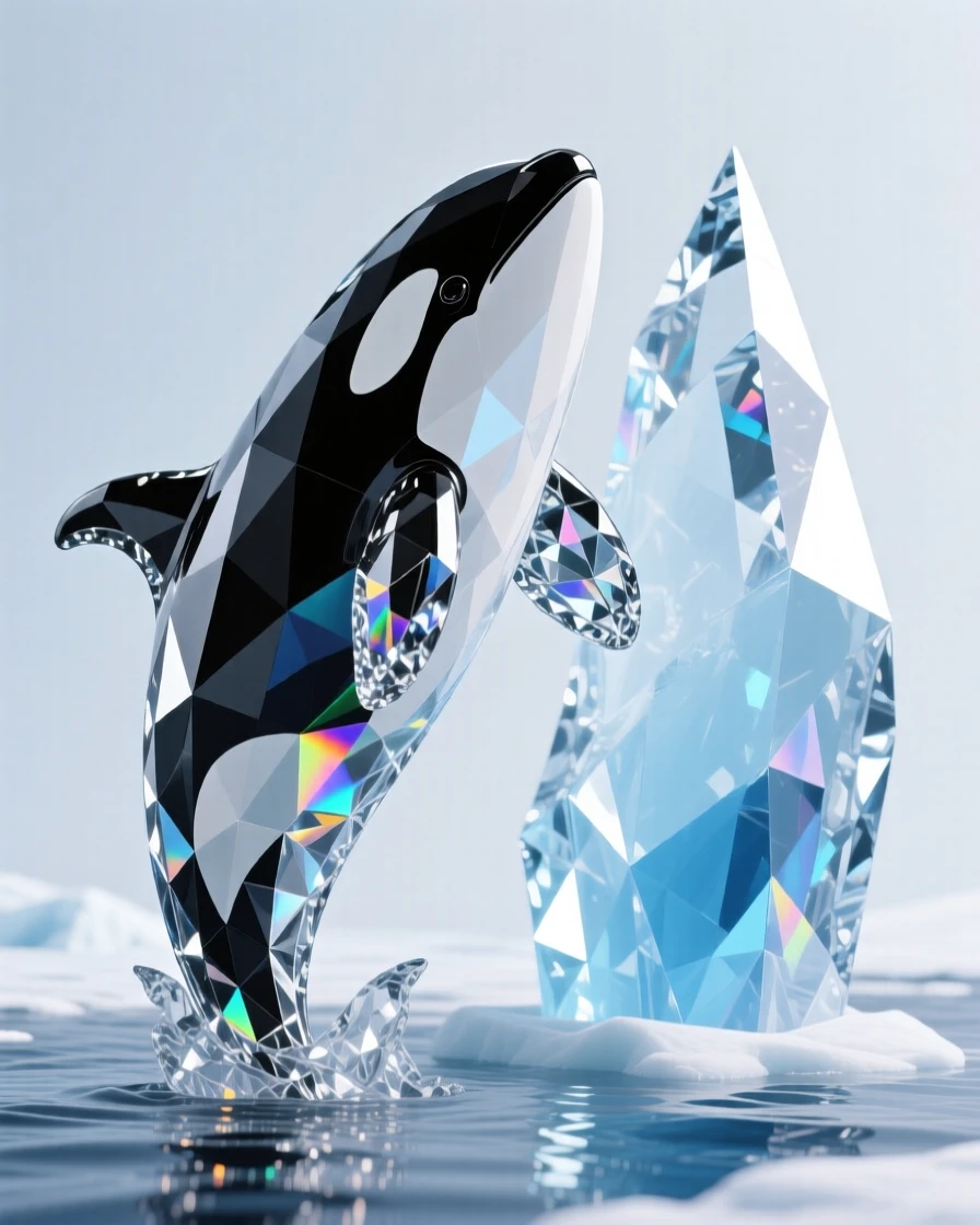 A majestic orca spy-hopping beside an iceberg in polar waters.