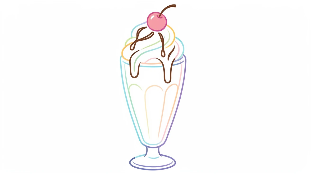 A tall milkshake topped with whipped cream, a cherry, and a chocolate drizzle.
