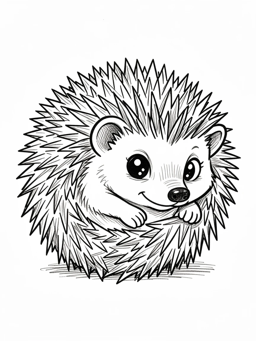 [Cute Animals & Pets] Adorable scene of a baby hedgehog curling into a tiny spiky ball, bursting with charm and playful energy