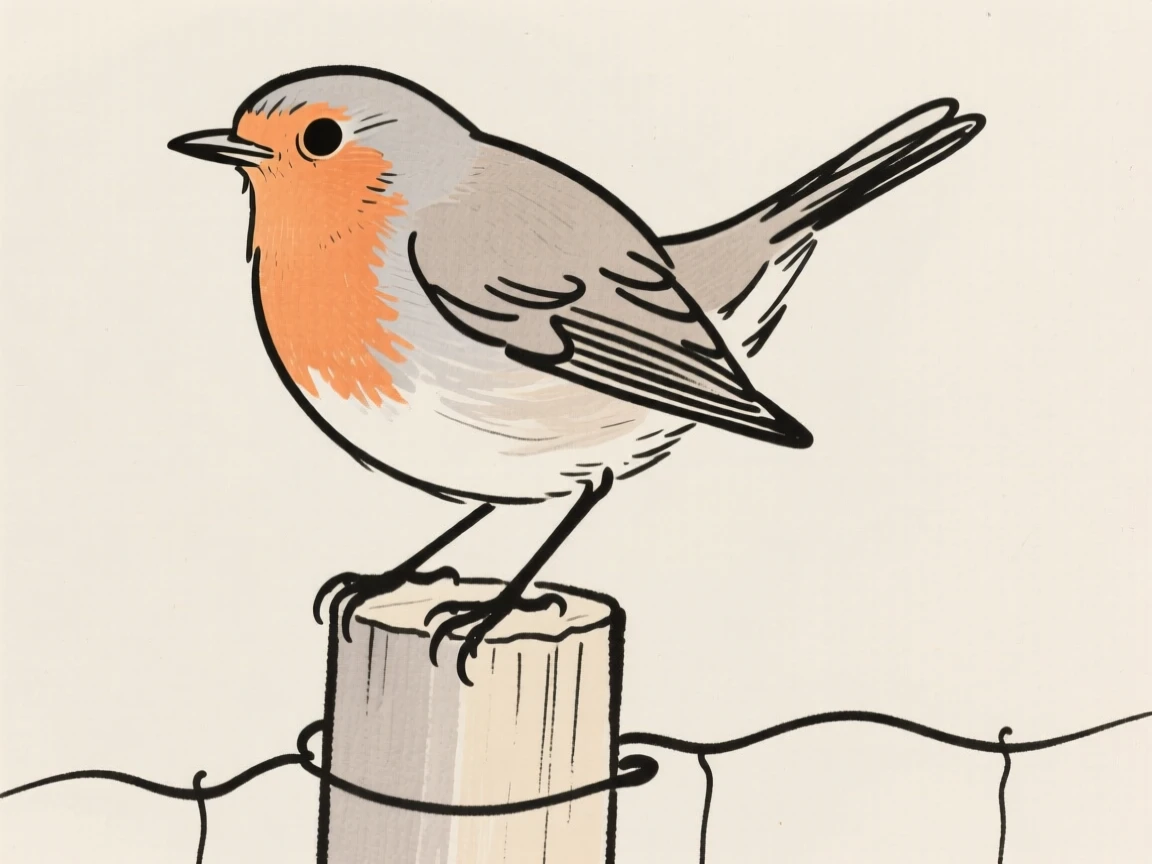 A robin perched on a fence post