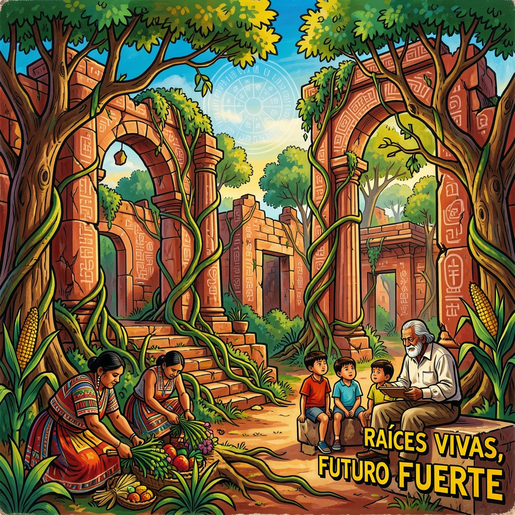 Ruins of an ancient marketplace reclaimed by vines and trees