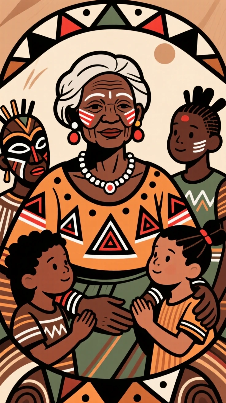 A proud grandmother surrounded by her grandchildren.