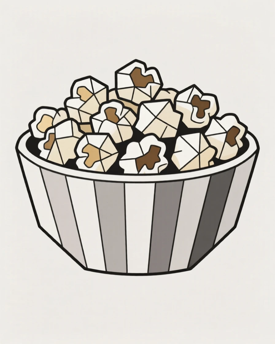 A bowl of fresh popcorn in a striped bowl