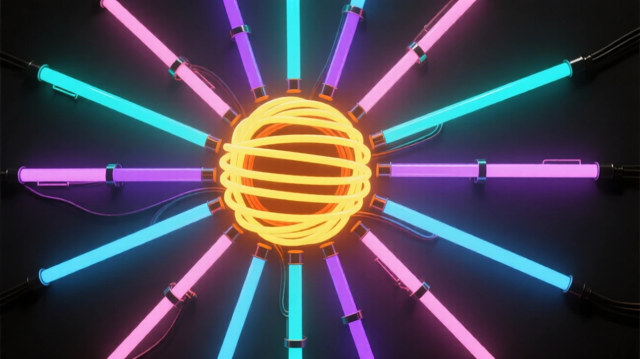 A radial burst of thin rods extending from a glowing core.