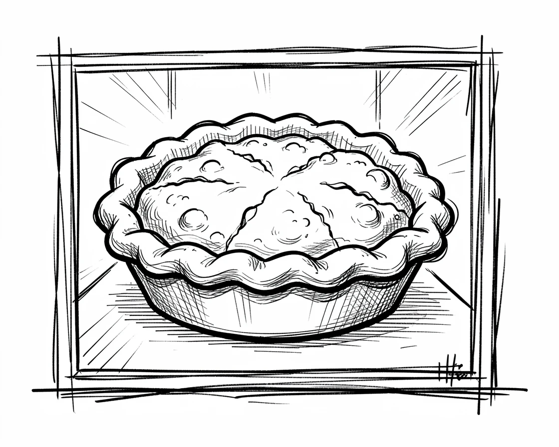 A pie fresh out of the oven displayed in a bakery window.