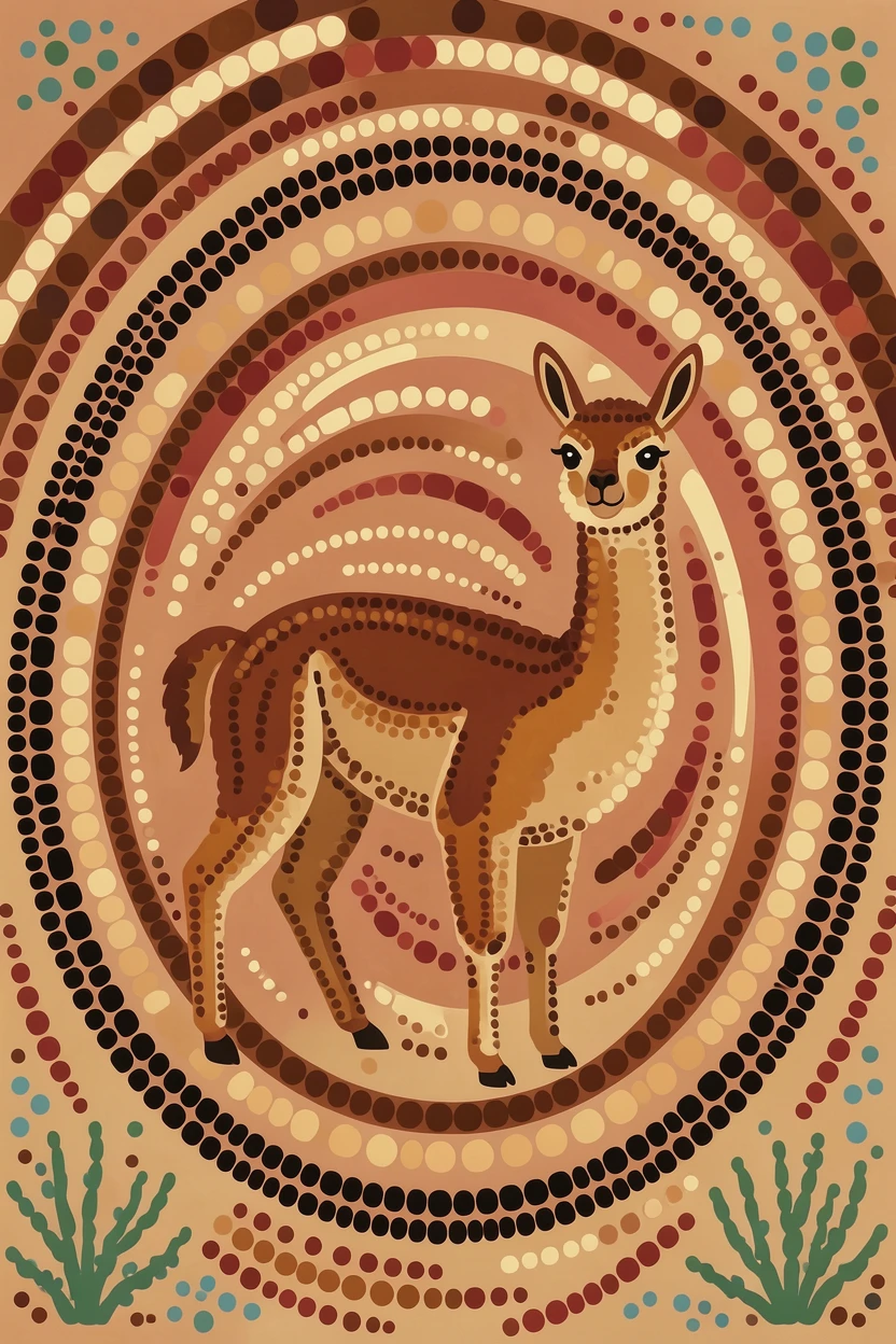 A vicuna sheltering from a desert storm
