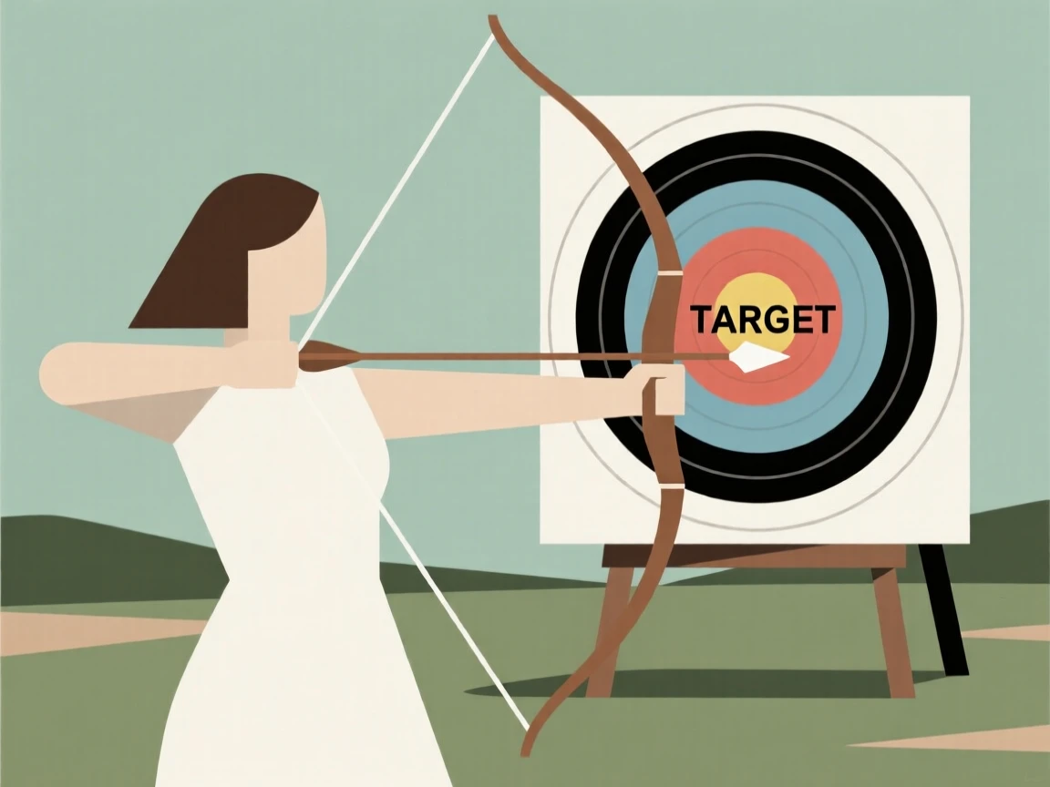 A woman practicing archery outdoors