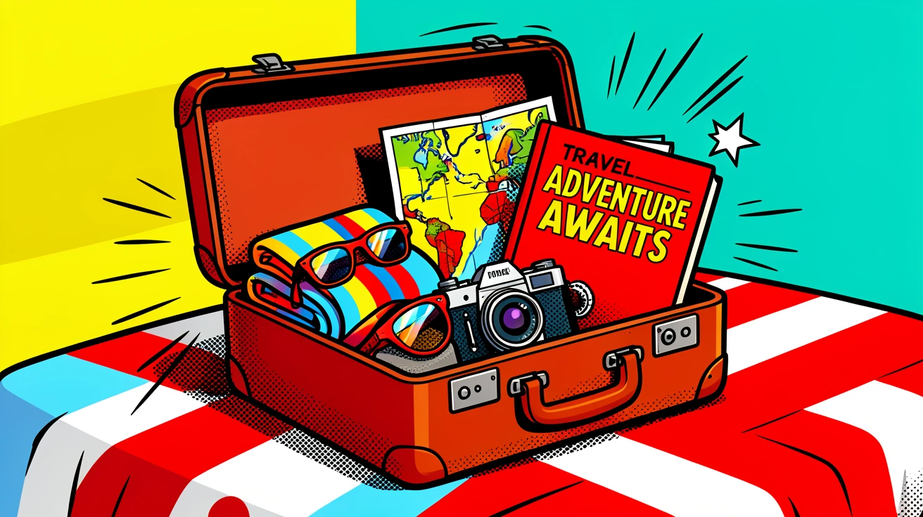 A vintage suitcase open on a bed, half-packed for a big adventure